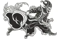 jester dancing on fire tattoo design idea
