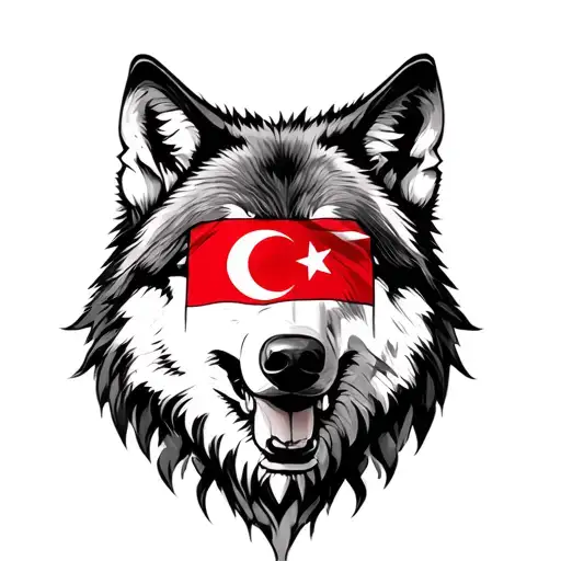 wolf with turkish flag tattoo design idea