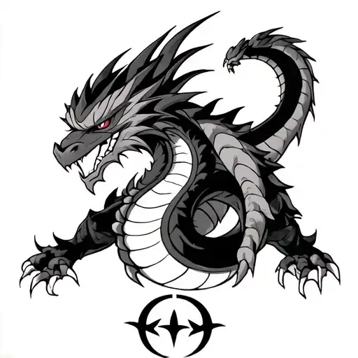 shenron from dragon ball z mixed with elements from the band rise against tattoo design idea