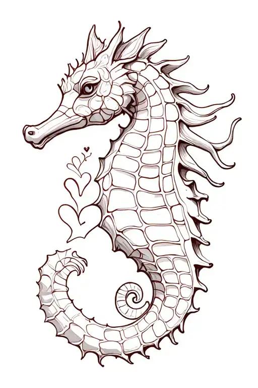 Sea horse and a heart tattoo design idea