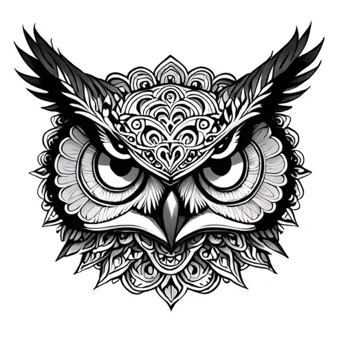 mandala owl face surrounded tattoo design idea