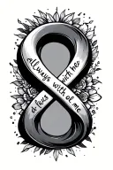 infinity symbol with "always with me" written along the line tattoo design idea