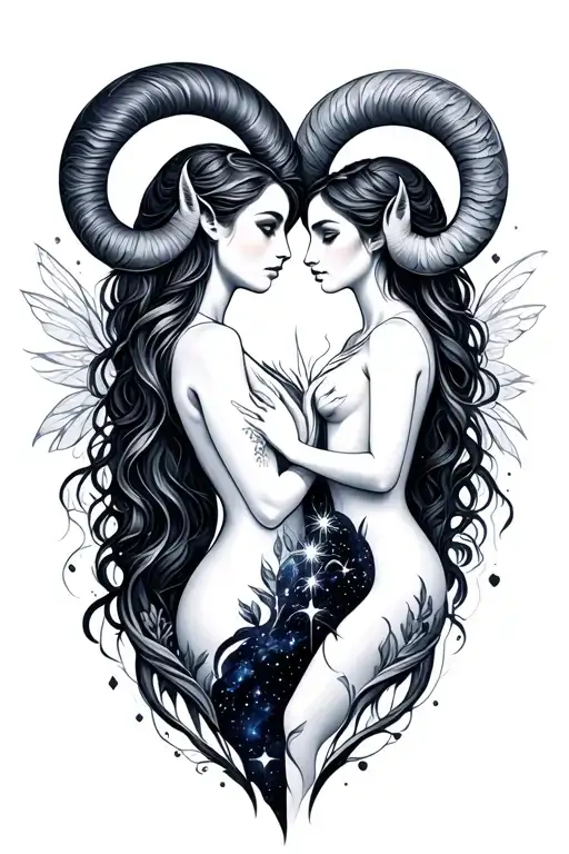 virgo and aries eternity love galaxy fairy tale tattoo design idea