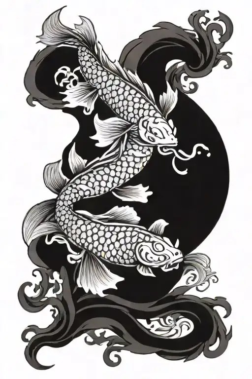 Japanese design with koi fish, dragon, kitsune, onii, geisha, tattoo design idea
