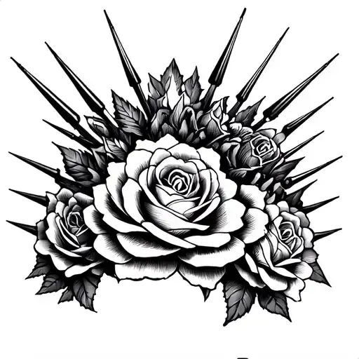 roses and spikes making a crown tattoo design idea