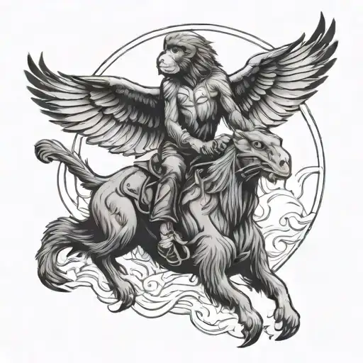 monkey riding a buzzard tattoo design idea