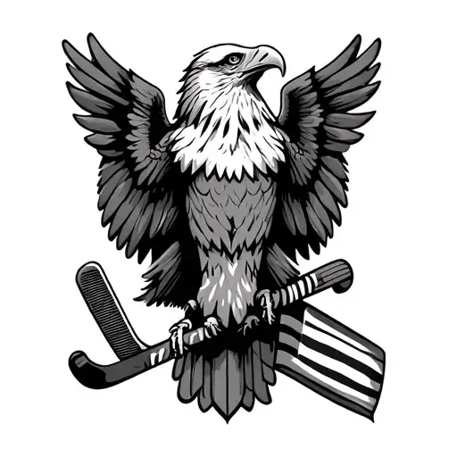 polish eagle with american flag and hockey stick tattoo design idea