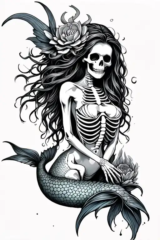 mermaid siren evil skeleton tattoo design idea