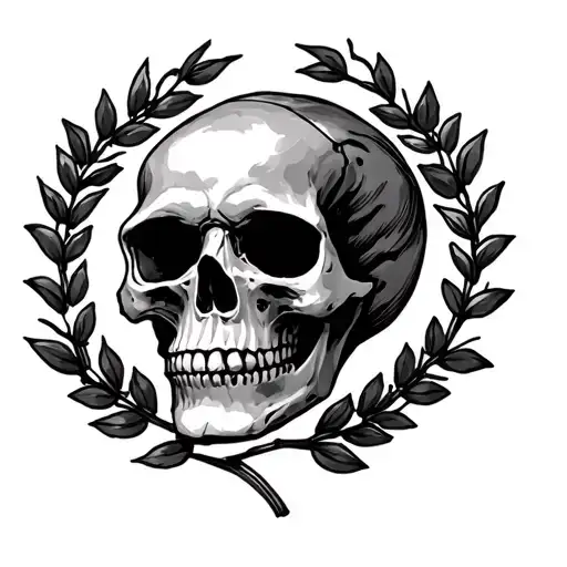 skull with Laurel wreath tattoo design idea