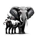 realistic elephant holding a goat tattoo design idea