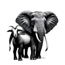 realistic elephant holding a goat tattoo design idea