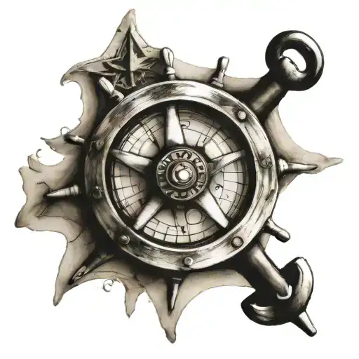  a half of a sailor wheel tattoo design idea