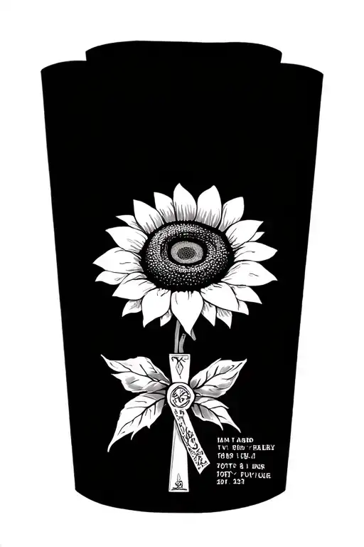 a memorial piece for my parents, including a sunflower or sun hat, and crosses with dates for a man tattoo design idea