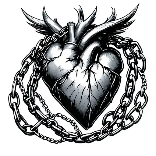 Heart on the sleeve surrounded by chain mail armor tattoo design idea