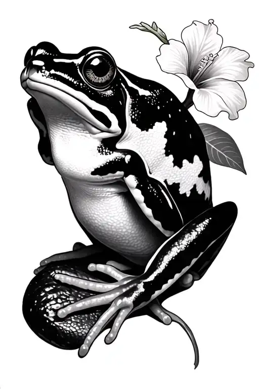tree frog with hibiscus flower tattoo design idea