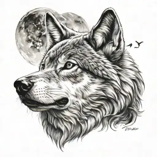 wolf howling tattoo design idea