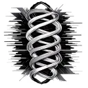 symbolic for overcoming difficulties, aurora ribbons flowing w , soundwaves backround and vortex shaping to dna tattoo design idea