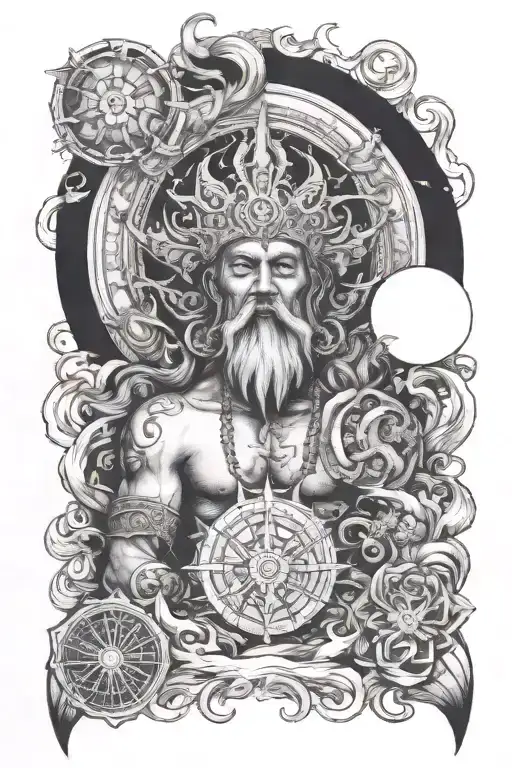 God healer surrounded by sacred tattoo design idea