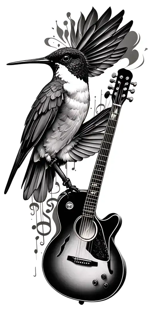 music sleeve inspired tattoo featuring Gibson hummingbird acoustic guitar tattoo design idea