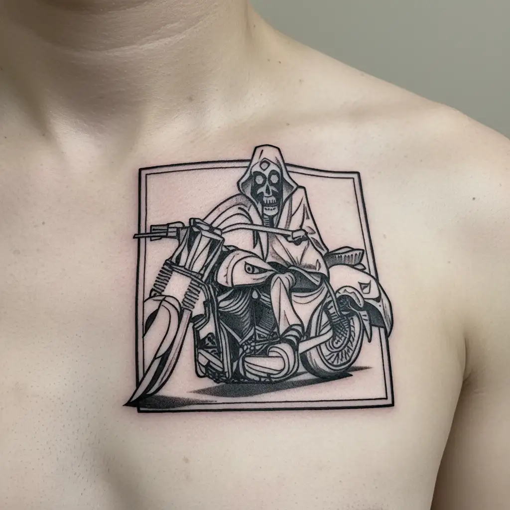 Grim Reaper riding a Harley Davidson R.I.P STACEY WAYNE  tattoo design idea