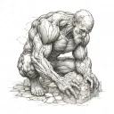 I would like a central image of Atlas the Titan with texture and stone effects, he must be kneeling with his left knee tattoo design idea