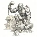 I would like a central image of Atlas the Titan with texture and stone effects, he must be kneeling with his left knee tattoo design idea