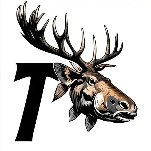 Capital T, moose antlers, fish tattoo design idea