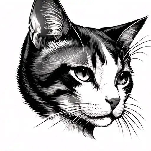 cat like a lady head profile holding tattoo design idea