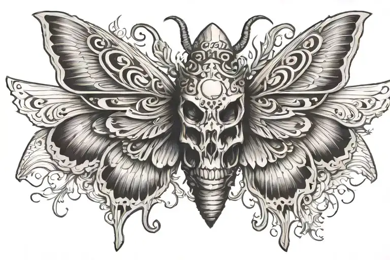 moth with wings spread and skull on its back tattoo design idea
