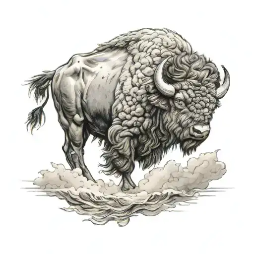 buffalo in storm tattoo design idea