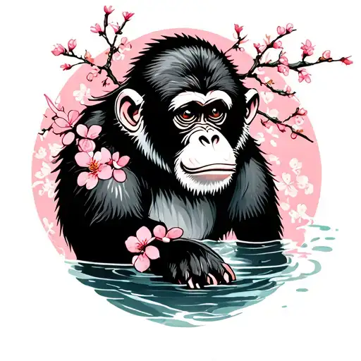 snow monkey hot springs cherry blossom tattoo design idea