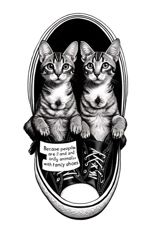 Salvador dali style animals wearing shoes with quote "Because people are lonely and only animals with fancy shoes" tattoo design idea