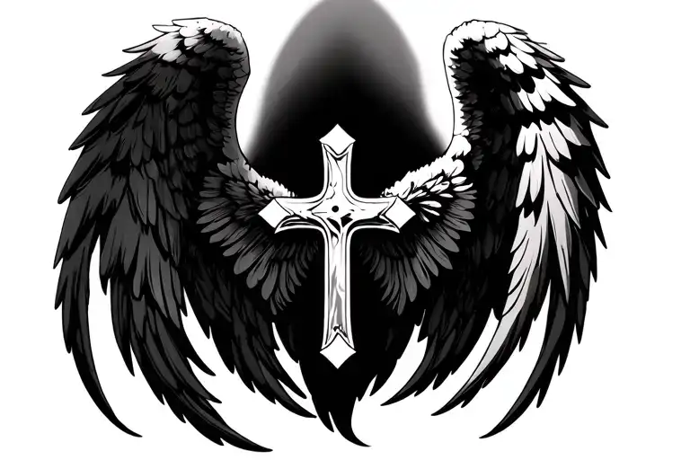 Cross with angel wings tattoo design idea