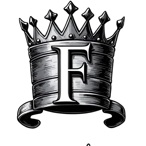 small king crown with letter E tattoo design idea