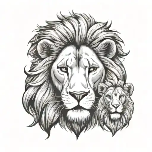 3 lions a king Líon, lion woman, lion baby head faced vector tattoo design idea