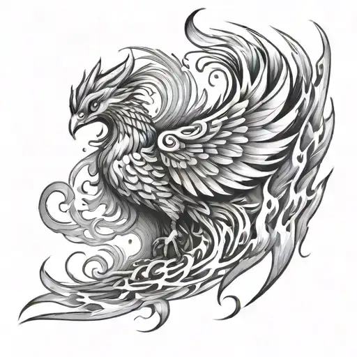 Phoenix wing and flames half sleeve tattoo tattoo design idea