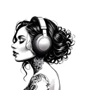 sexy woman wearing headphones listening tattoo design idea