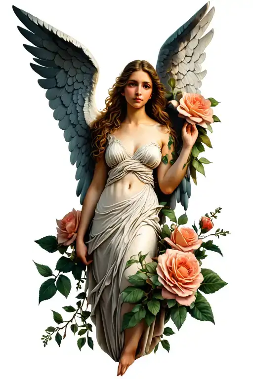 desert roses and half dressed Angel  tattoo design idea