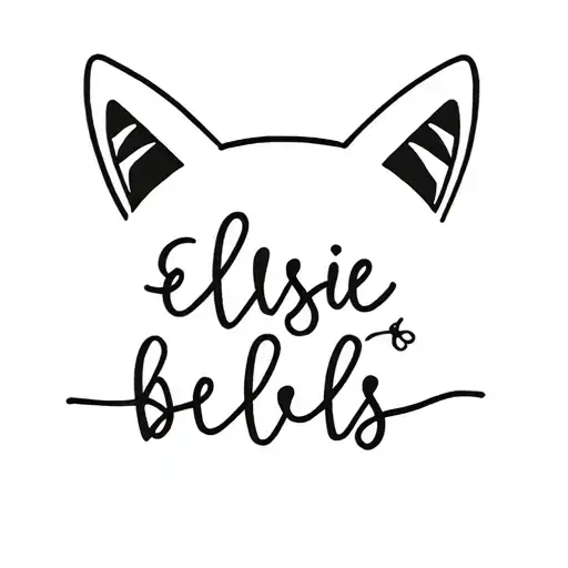 elsie bells written in cursive with cat ears outline tattoo design idea