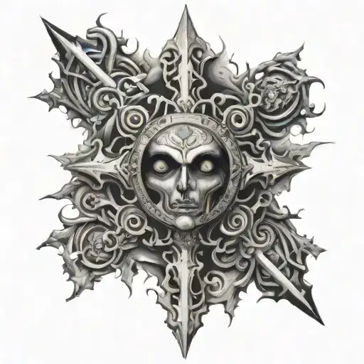 Cross and purgatory eye in the middle It is surrounded tattoo design idea