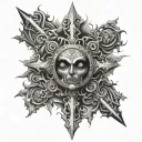 Cross and purgatory eye in the middle It is surrounded tattoo design idea