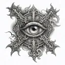 Cross and purgatory eye in the middle It is surrounded tattoo design idea