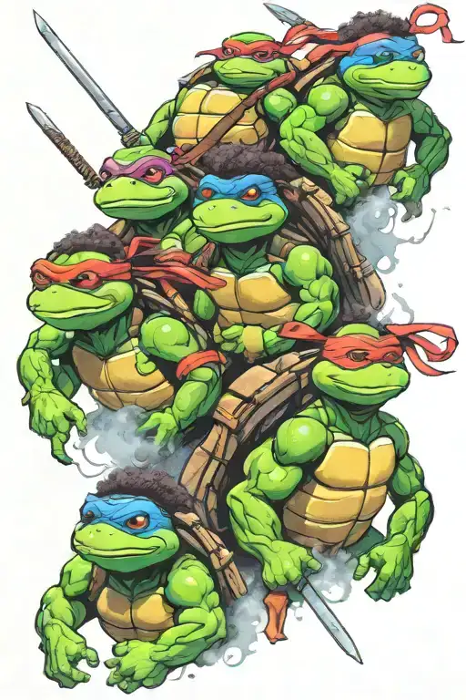 teenage mutant ninja turtles with afros tattoo design idea