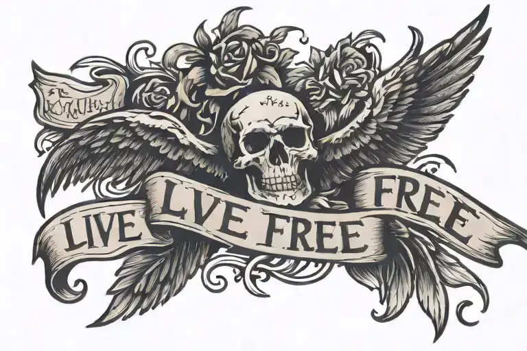 "Live Free or Fucking Die" phrase tattoo design idea