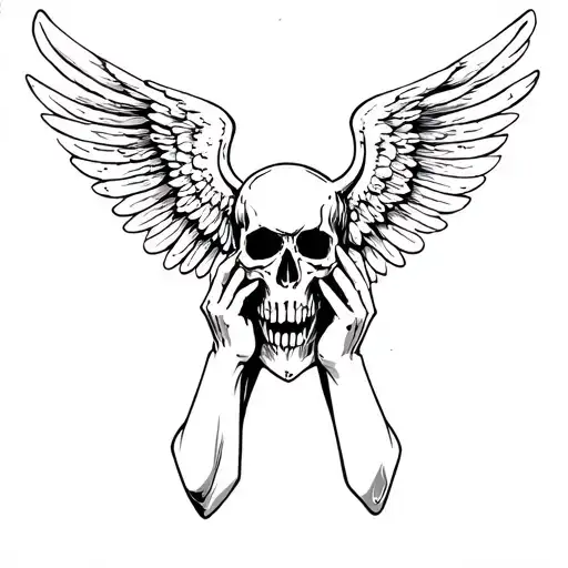 angel holding a devil skull on its head tattoo design idea
