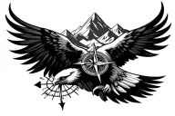 Create an atm band tattoo design which consists of an eagle with compass, mountain and a karma infinite loop tattoo design idea