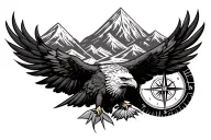 Create an atm band tattoo design which consists of an eagle with compass, mountain and a karma infinite loop tattoo design idea