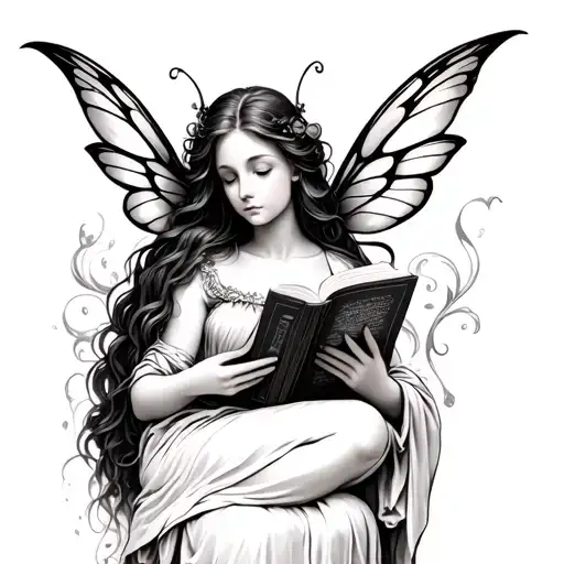 fairy reading a book tattoo design idea