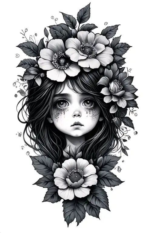 floral, time, sadness, kids tattoo design idea
