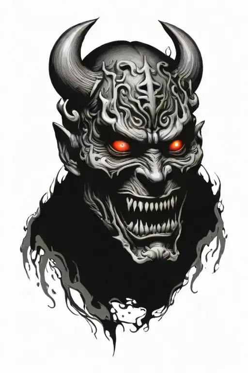 oni demon mask blood tattoo design idea